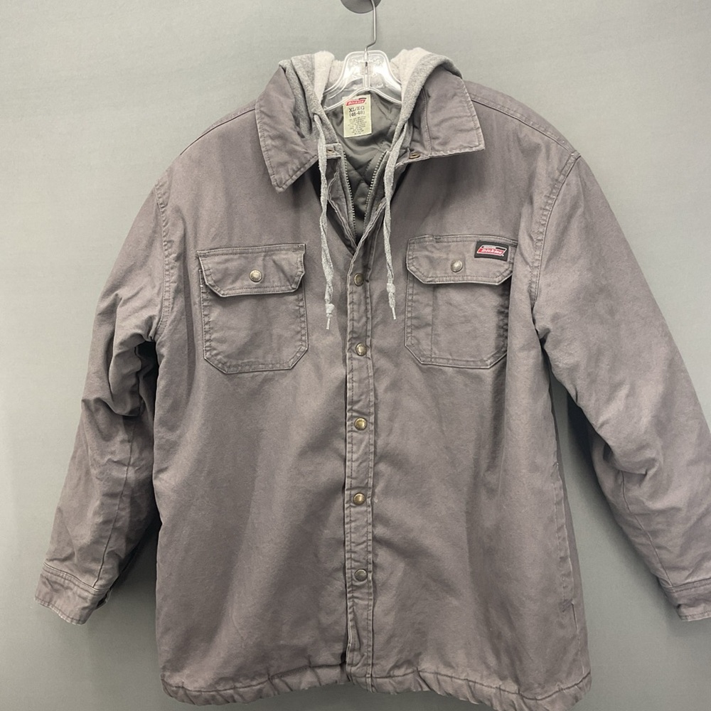 Dickies men’s XL Water Repellent Hooded Duck Canvas Quilted Shirt Jacket Gray